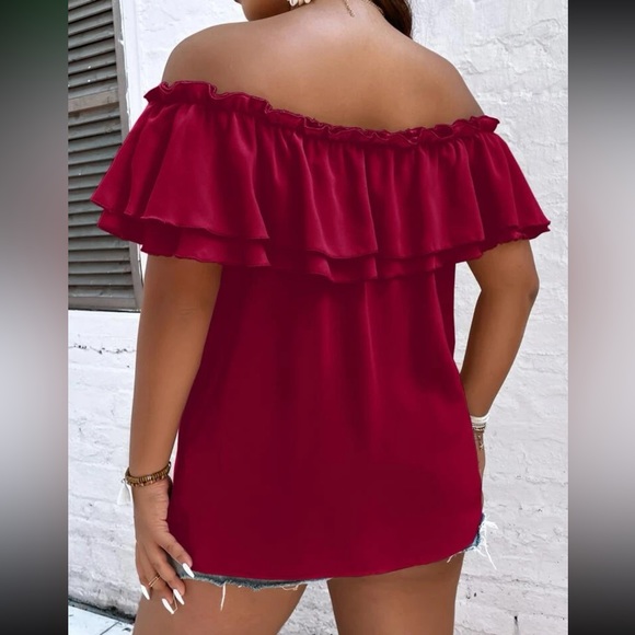 Luxe plus black size off shoulder tie front frill trim blouse - Picture 7 of 15